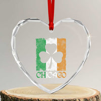 Chicago IL St Patricks Day Heart Crystal Glass Ornament Distressed Shamrock Vintage Irish Flag