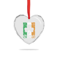 Chicago IL St Patricks Day Heart Crystal Glass Ornament Distressed Shamrock Vintage Irish Flag