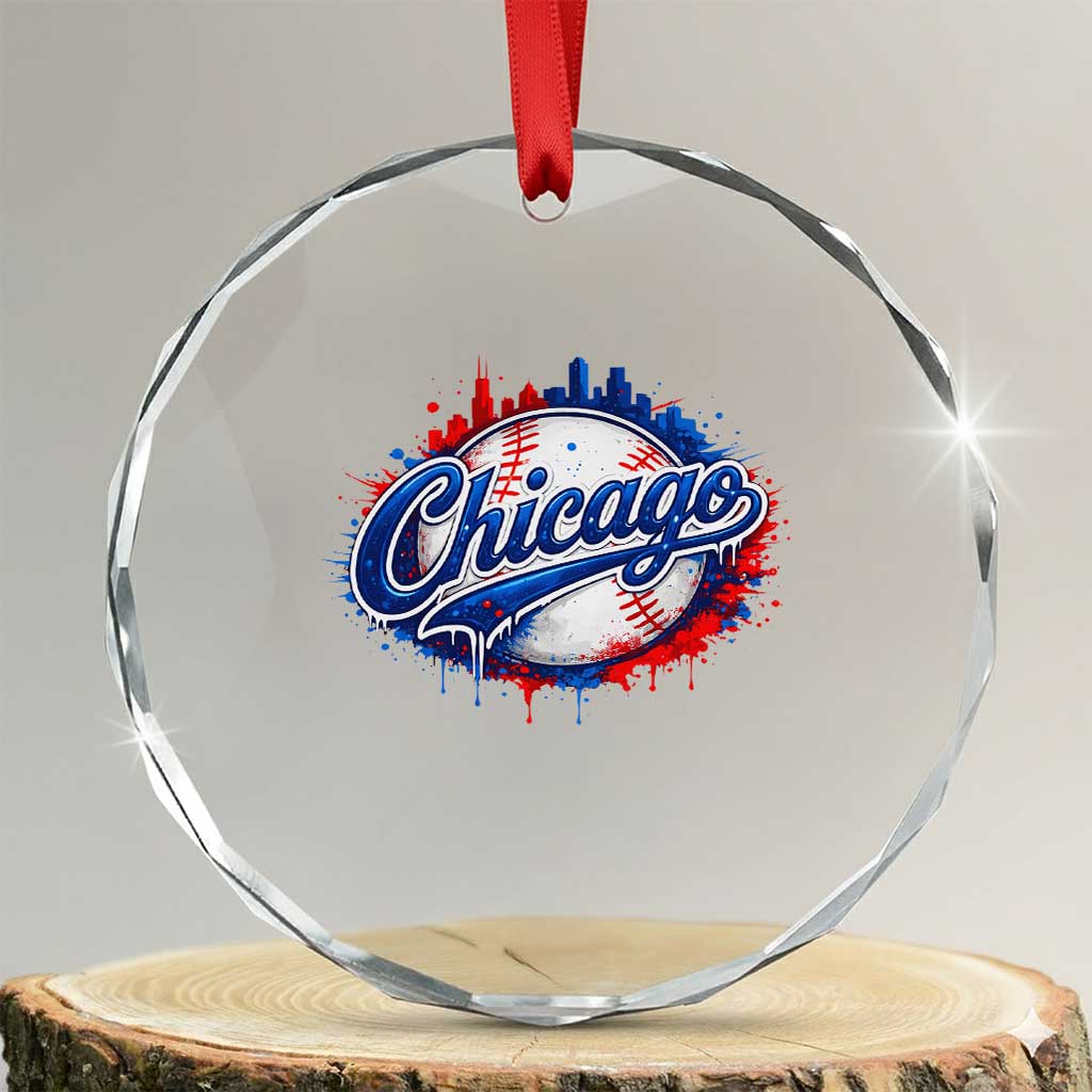 Chicago Pride Dripping Baseball Graphic Crystal Glass Ornament