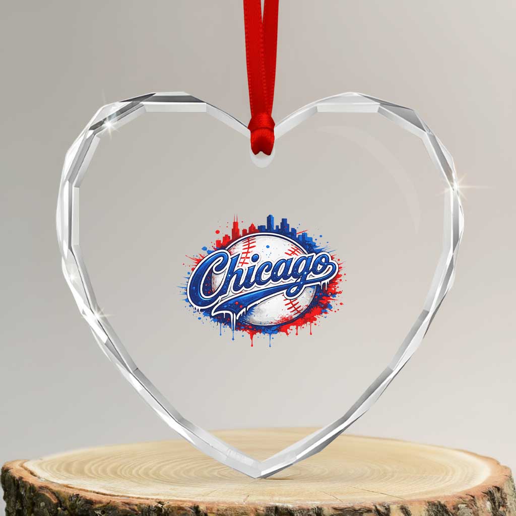Chicago Pride Dripping Baseball Graphic Heart Crystal Glass Ornament
