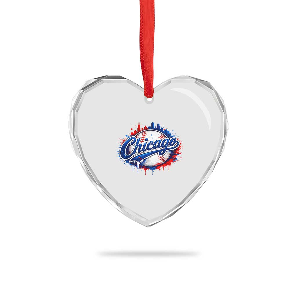 Chicago Pride Dripping Baseball Graphic Heart Crystal Glass Ornament
