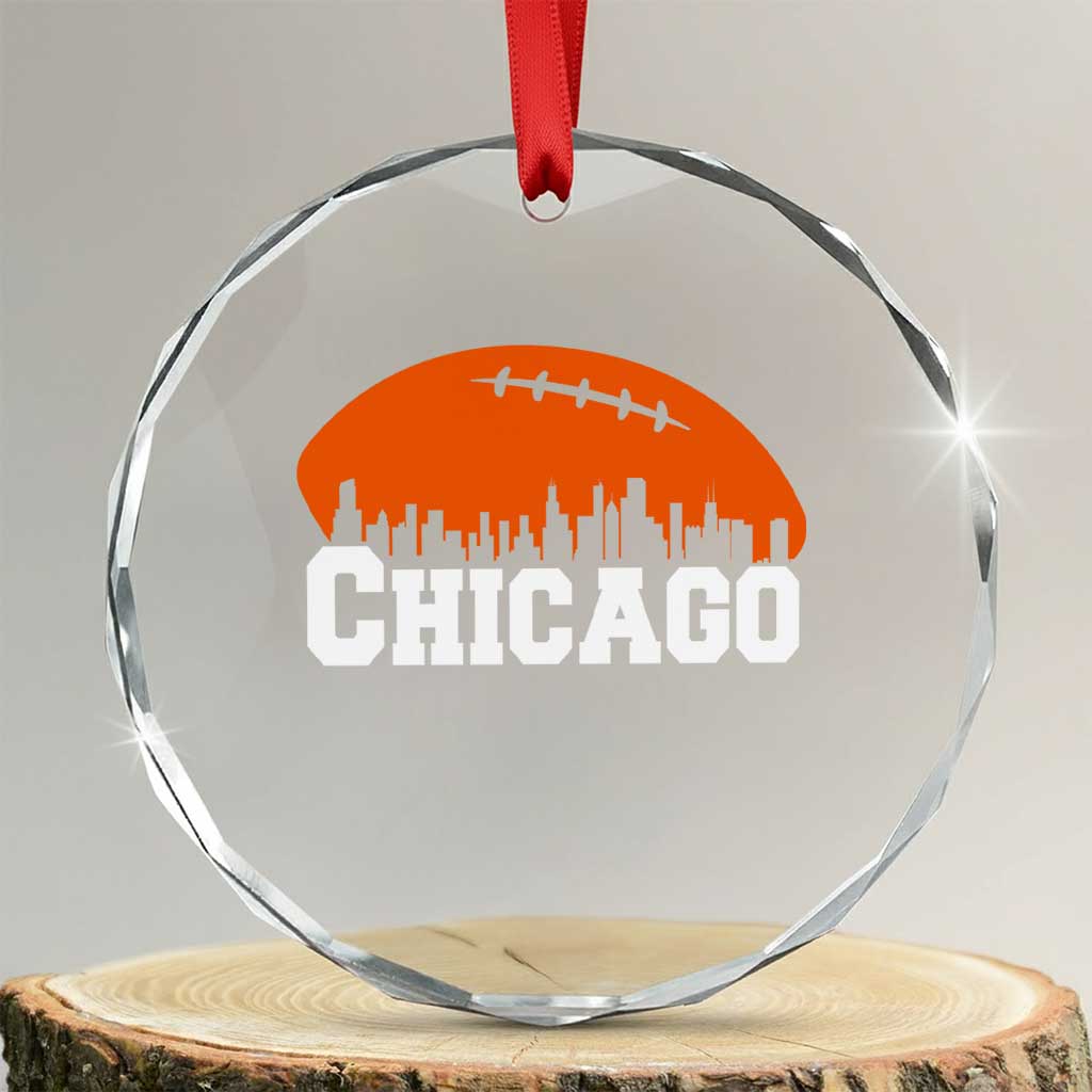 Chicago Skyline Football Graphic Crystal Glass Ornament Bold Windy City Fan Art for Game Days - Wonder Print Shop