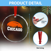 Chicago Skyline Football Graphic Crystal Glass Ornament Bold Windy City Fan Art for Game Days - Wonder Print Shop