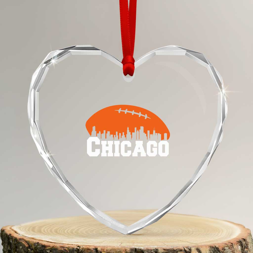 Chicago Skyline Football Graphic Heart Crystal Glass Ornament Bold Windy City Fan Art for Game Days - Wonder Print Shop