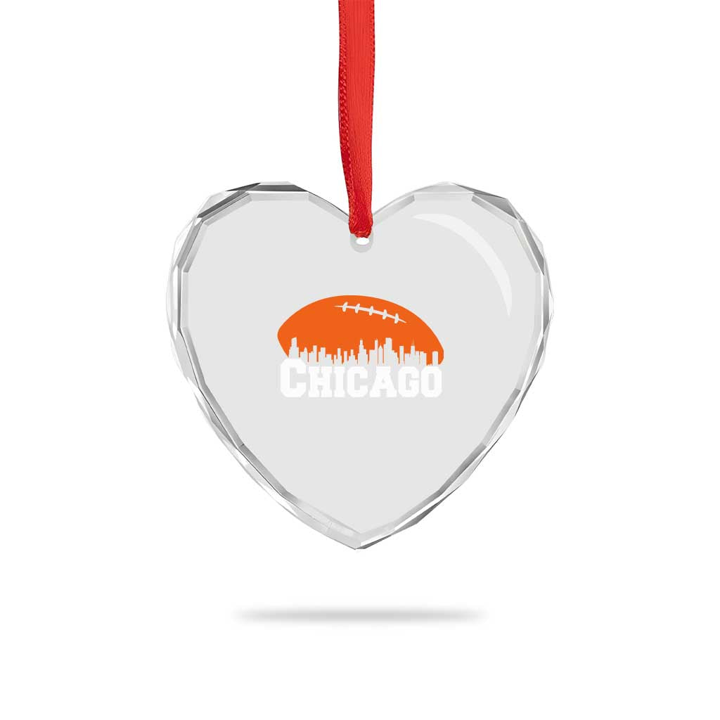 Chicago Skyline Football Graphic Heart Crystal Glass Ornament Bold Windy City Fan Art for Game Days - Wonder Print Shop