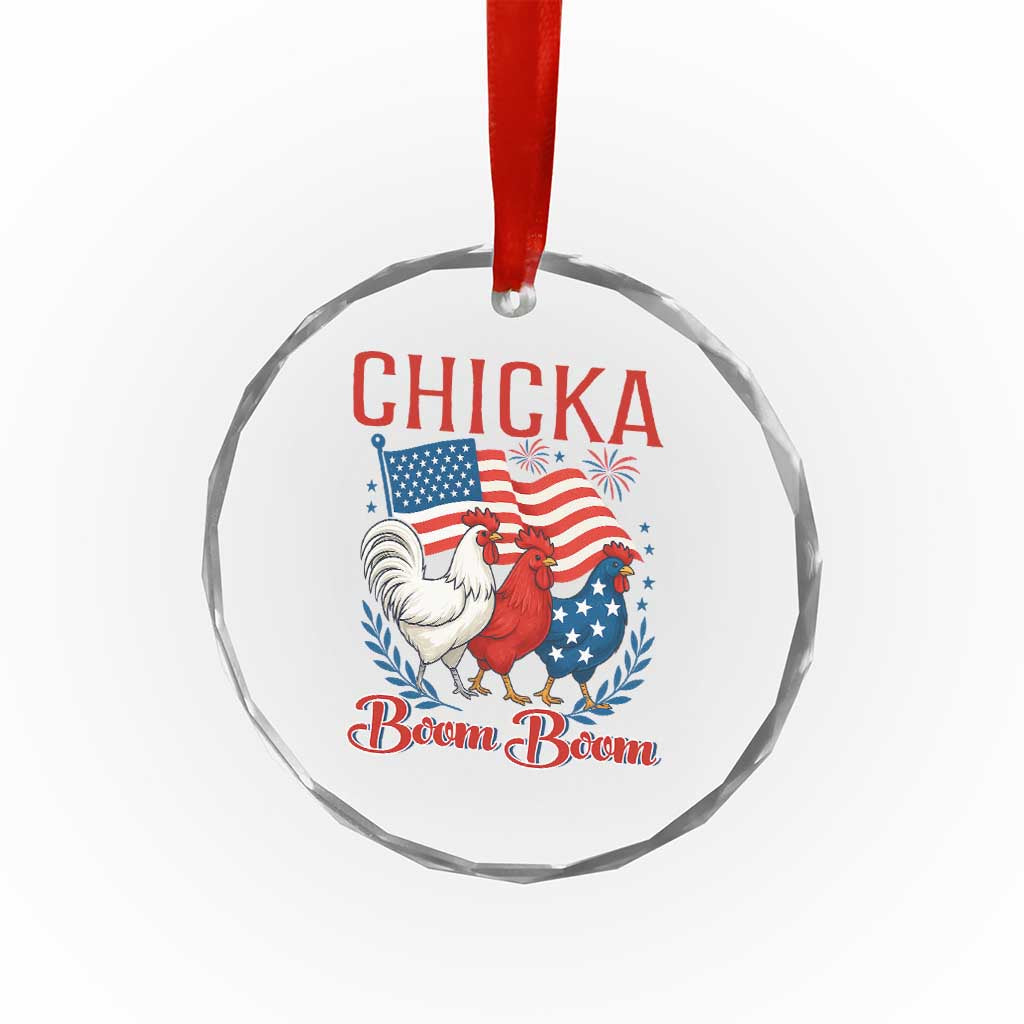 Chicka Boom Boom Patriotic Chicken Crystal Glass Ornament Funny Patriotic 4th of July Red White and Blue Farm TS02