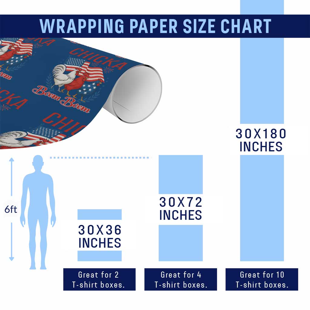 Chicka Boom Boom Patriotic Chicken Wrapping Paper Roll Funny Patriotic 4th of July Red White and Blue Farm - Wonder Print Shop