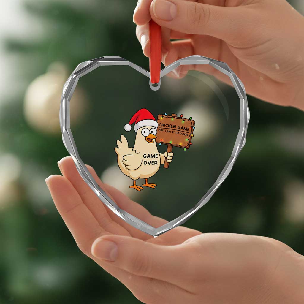 Chicken Game Christmas Heart Crystal Glass Ornament Funny Do Not Look At The Chicken - Wonder Print Shop