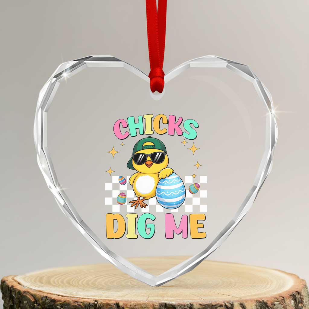 Chicks Dig Me Heart Crystal Glass Ornament Funny Easter Chick