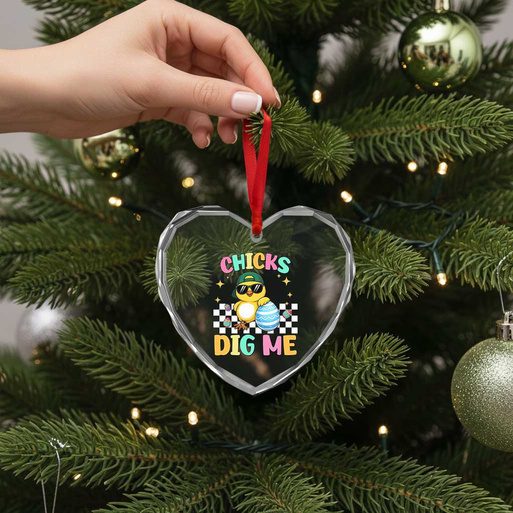 Chicks Dig Me Heart Crystal Glass Ornament Funny Easter Chick