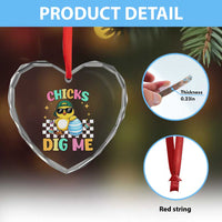 Chicks Dig Me Heart Crystal Glass Ornament Funny Easter Chick