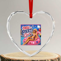 Chill The Fourth Out Doll Meme 4th of July Heart Crystal Glass Ornament
