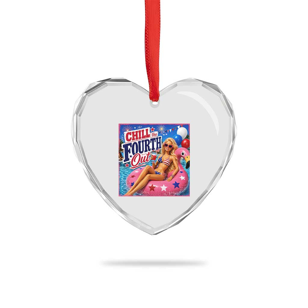 Chill The Fourth Out Doll Meme 4th of July Heart Crystal Glass Ornament