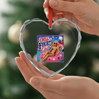 Chill The Fourth Out Doll Meme 4th of July Heart Crystal Glass Ornament