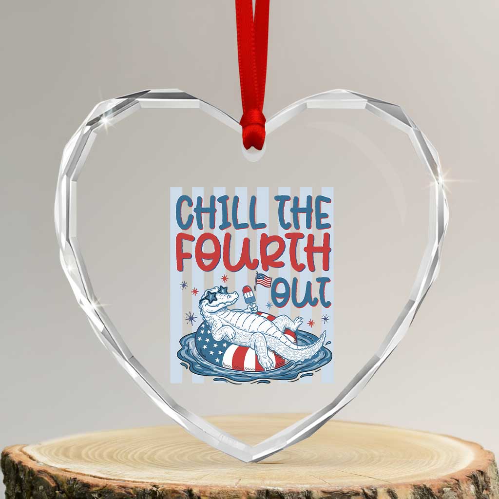 Chill The Fourth Out Heart Crystal Glass Ornament Funny Alligator 4th Of July