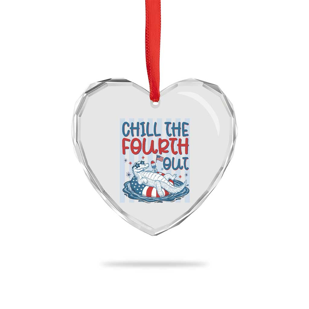 Chill The Fourth Out Heart Crystal Glass Ornament Funny Alligator 4th Of July