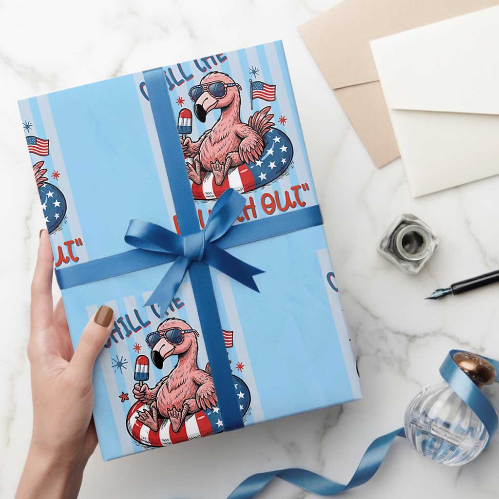 Chill The Fourth Out Wrapping Paper Roll Flamerica Flamingo 4th Of July