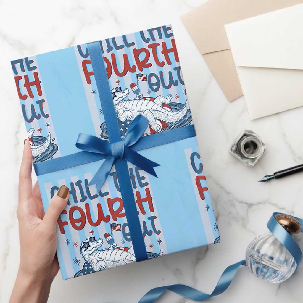 Chill The Fourth Out Wrapping Paper Roll Funny Alligator 4th Of July