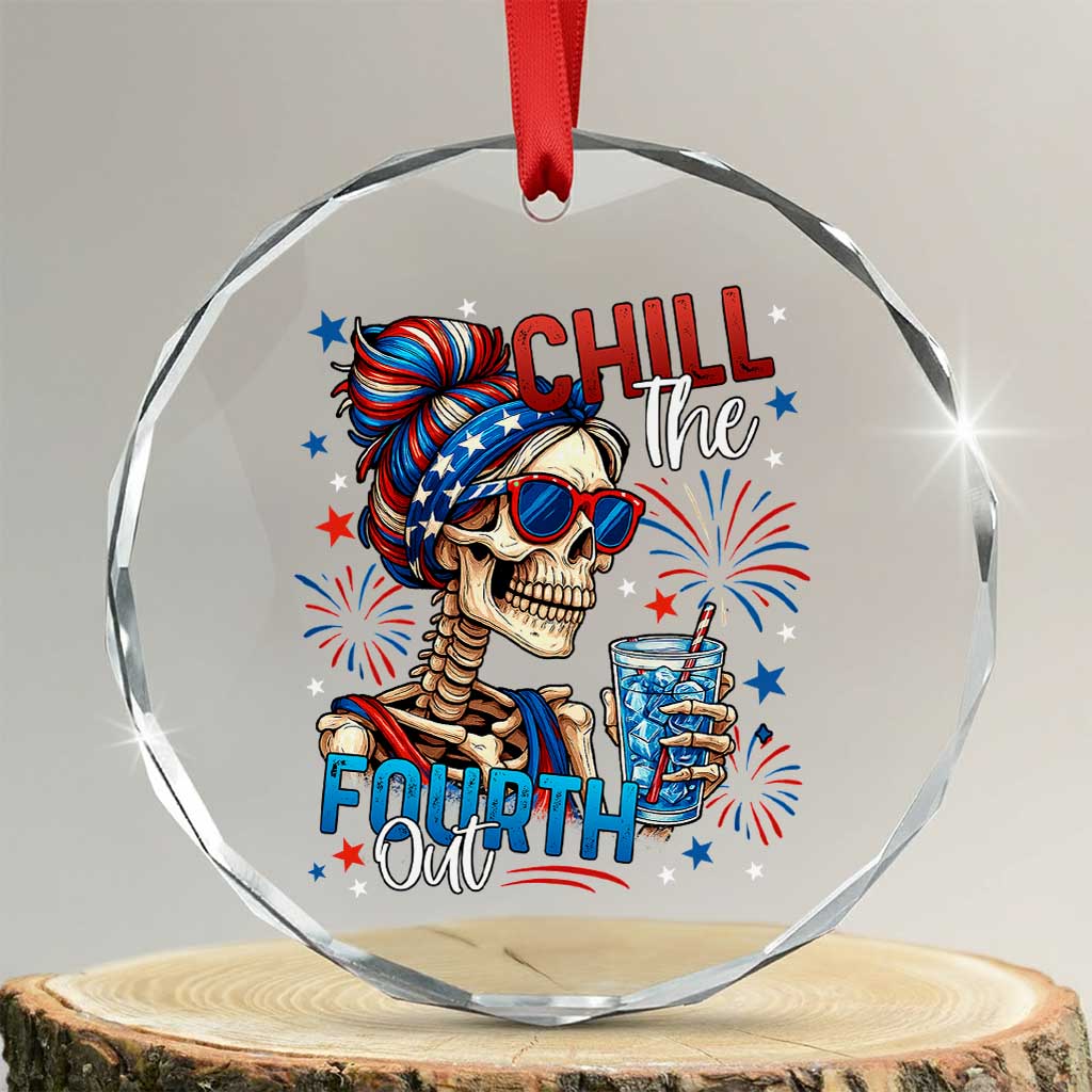 Chill the Fourth Out Skeleton Crystal Glass Ornament Funny Patriotic 4th of July Fireworks Party - Wonder Print Shop