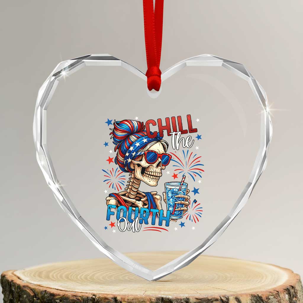 Chill the Fourth Out Skeleton Heart Crystal Glass Ornament Funny Patriotic 4th of July Fireworks Party - Wonder Print Shop