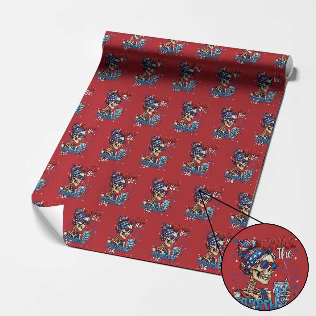 Chill the Fourth Out Skeleton Wrapping Paper Roll Funny Patriotic 4th of July Fireworks Party - Wonder Print Shop
