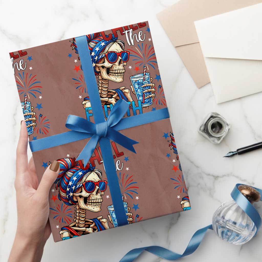 Chill the Fourth Out Skeleton Wrapping Paper Roll Funny Patriotic 4th of July Fireworks Party - Wonder Print Shop