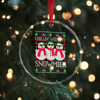 Chillin With My Snowmies Crystal Glass Ornament Funny Snowman Christmas Kids Boys Ugly Xmas - Wonder Print Shop