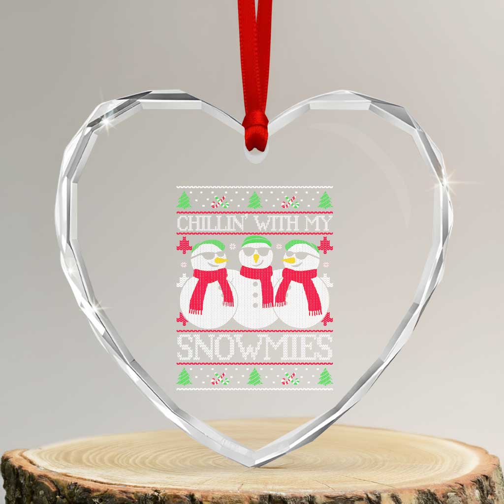 Chillin With My Snowmies Heart Crystal Glass Ornament Funny Snowman Christmas Kids Boys Ugly Xmas - Wonder Print Shop