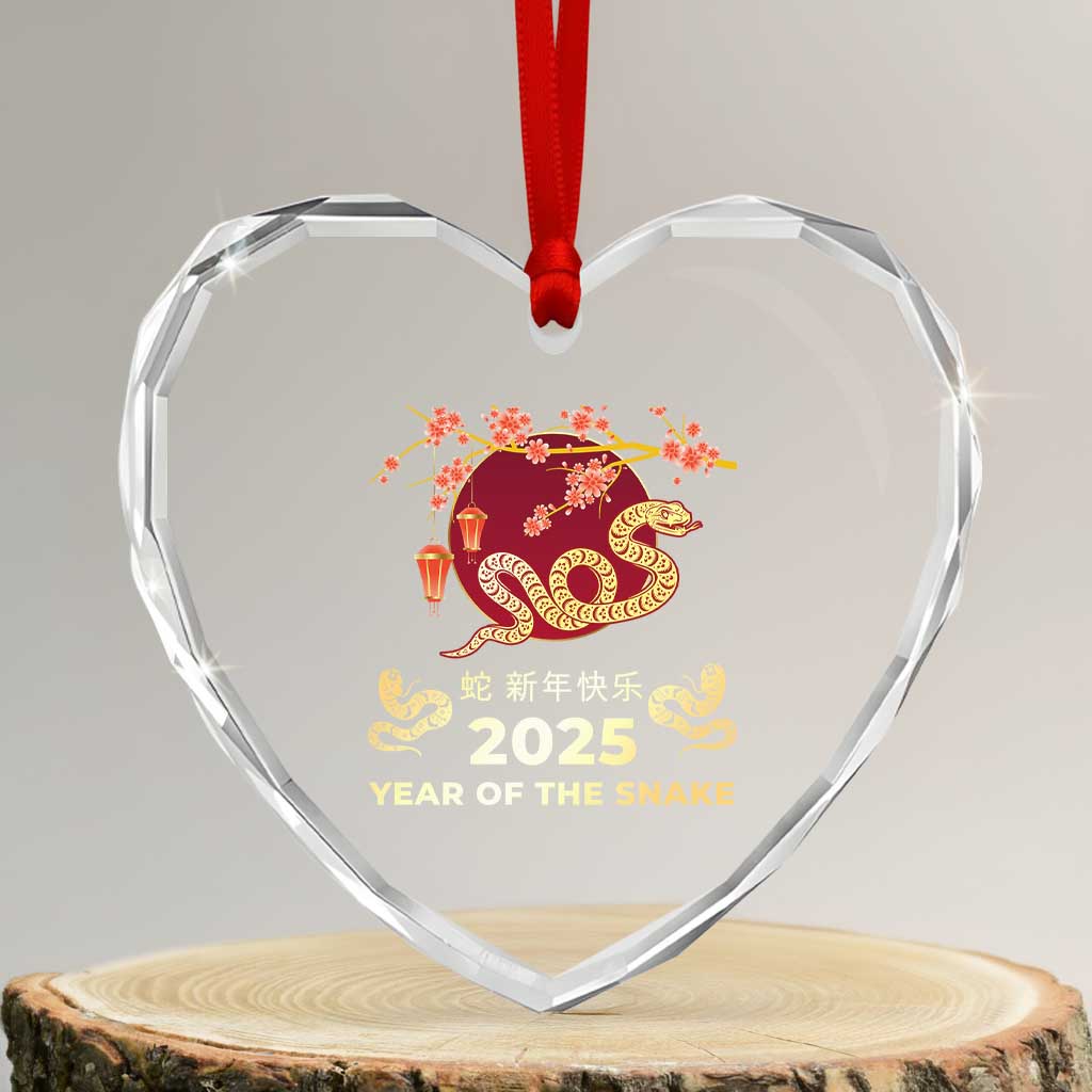 Chinese Lunar New Year 2025 Year Of The Snake Heart Crystal Glass Ornament Cherry Blossom - Wonder Print Shop