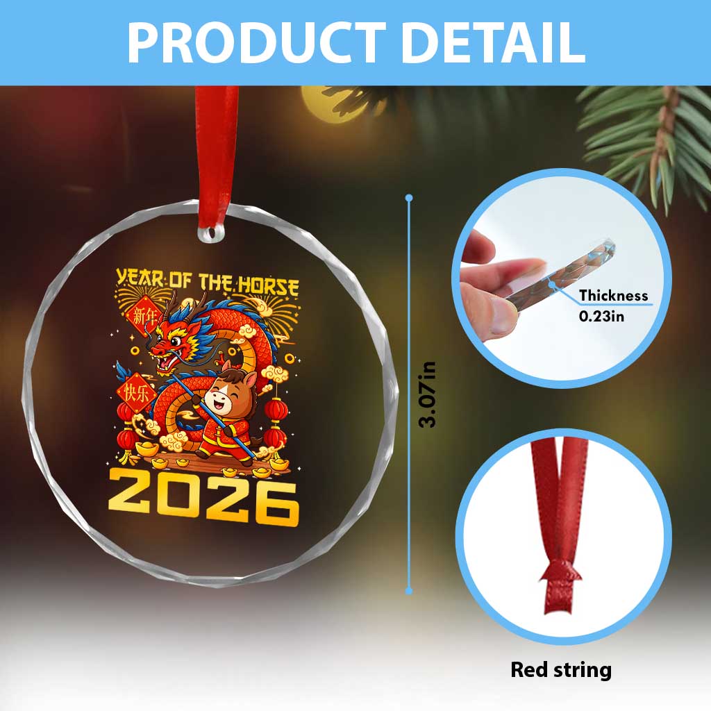 Chinese New Year 2026 Crystal Glass Ornament LYE Year of The Horse - Wonder Print Shop