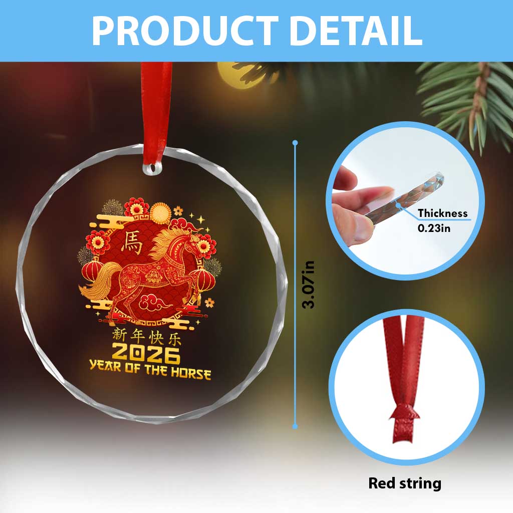Chinese New Year 2026 Crystal Glass Ornament Year of The Horse - Wonder Print Shop
