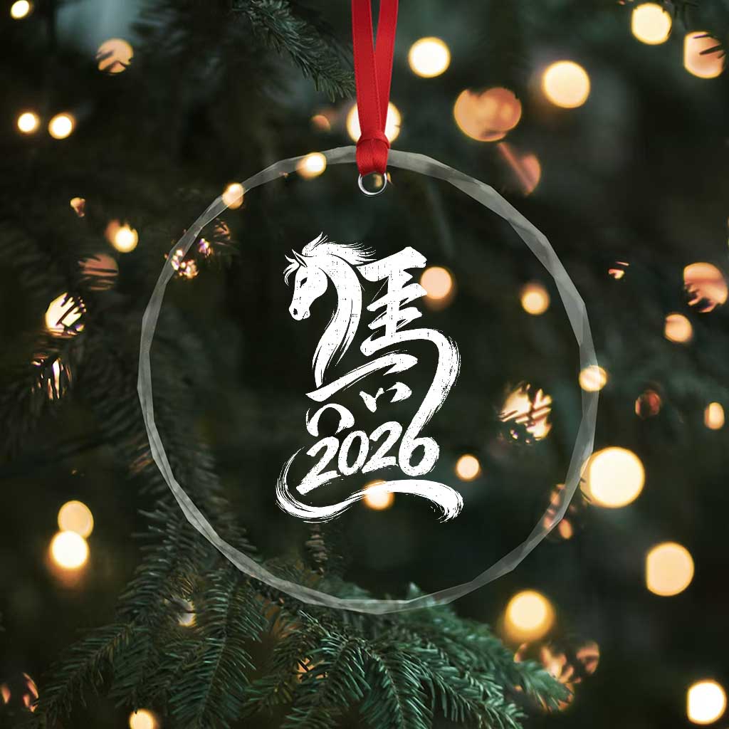 Chinese New Year 2026 Crystal Glass Ornament Year of The Horse Chinese Calligraphy Art