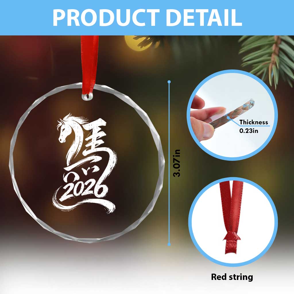 Chinese New Year 2026 Crystal Glass Ornament Year of The Horse Chinese Calligraphy Art
