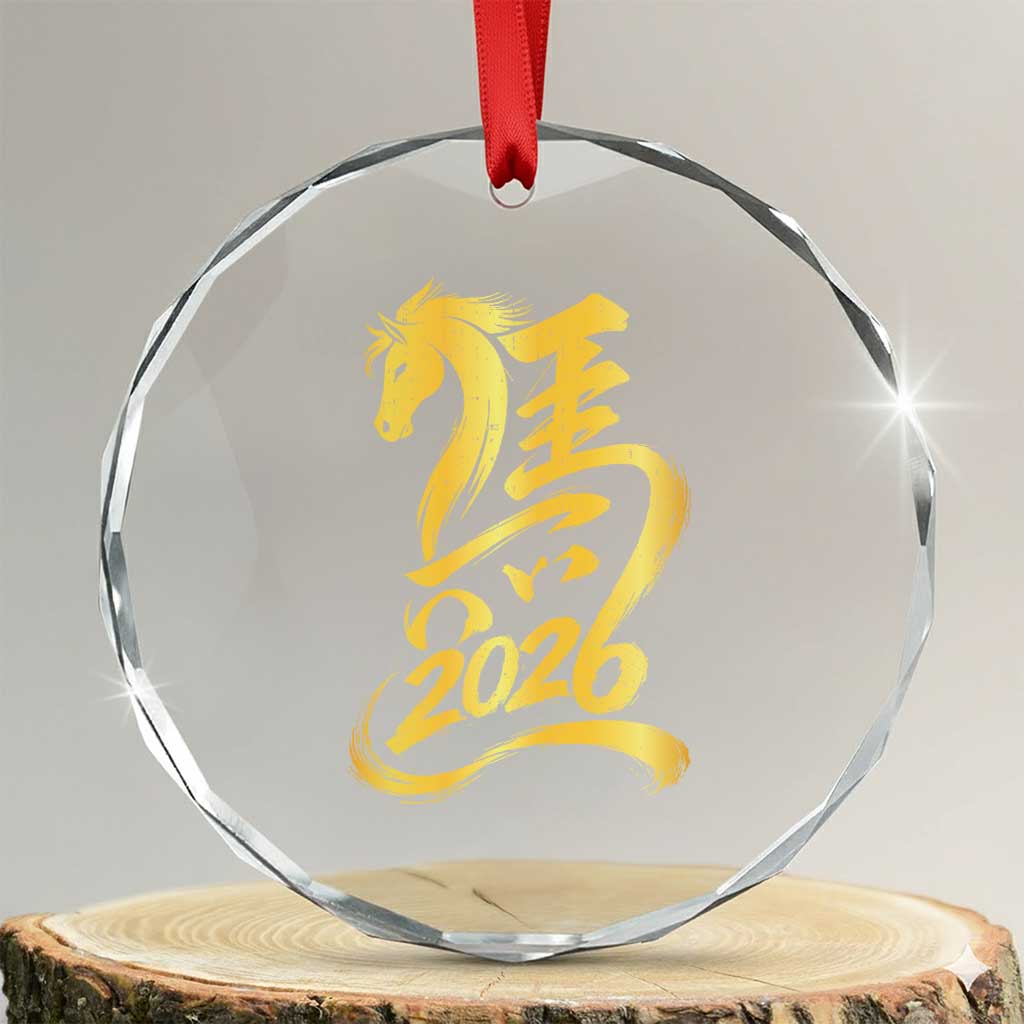 Chinese New Year 2026 Crystal Glass Ornament Year of The Horse Gold Calligraphy Art