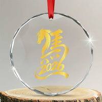 Chinese New Year 2026 Crystal Glass Ornament Year of The Horse Gold Calligraphy Art
