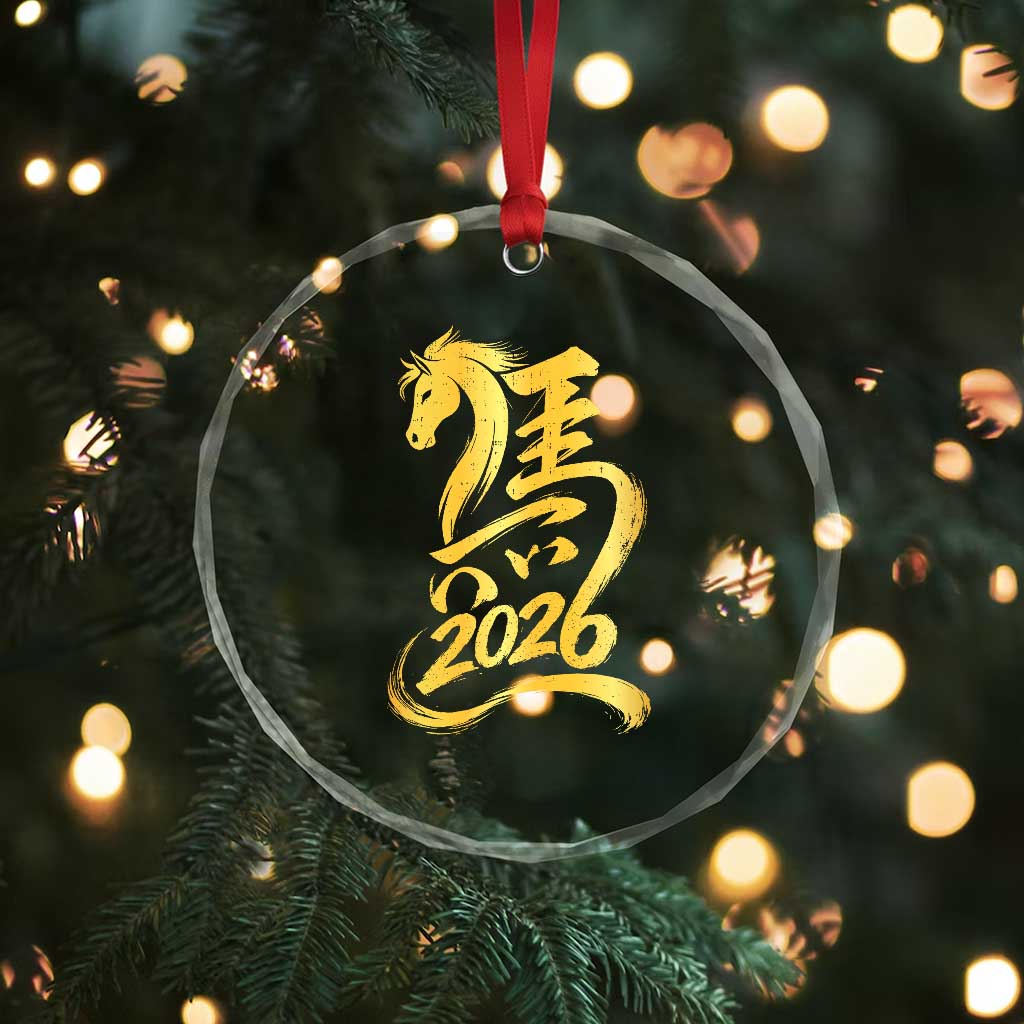 Chinese New Year 2026 Crystal Glass Ornament Year of The Horse Gold Calligraphy Art