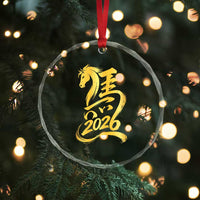 Chinese New Year 2026 Crystal Glass Ornament Year of The Horse Gold Calligraphy Art
