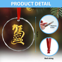 Chinese New Year 2026 Crystal Glass Ornament Year of The Horse Gold Calligraphy Art