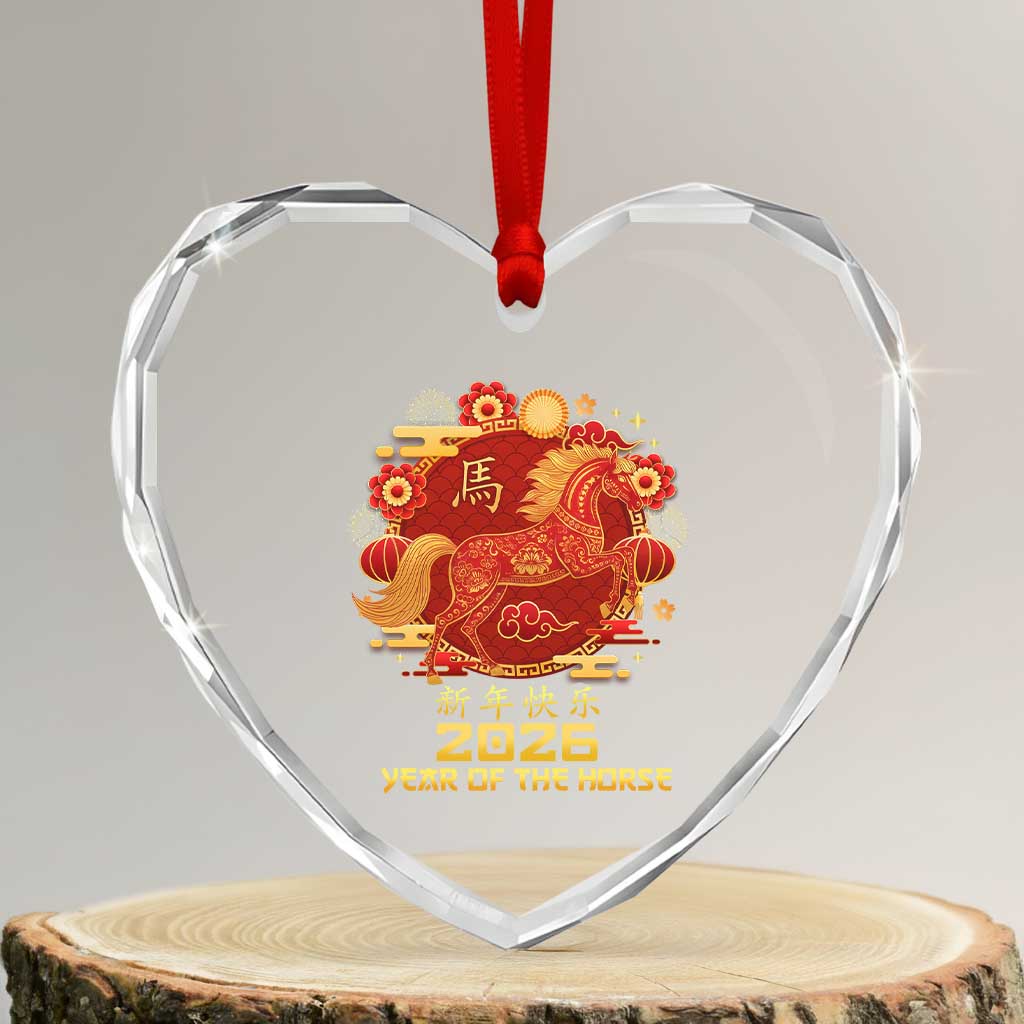 Chinese New Year 2026 Heart Crystal Glass Ornament Year of The Horse - Wonder Print Shop