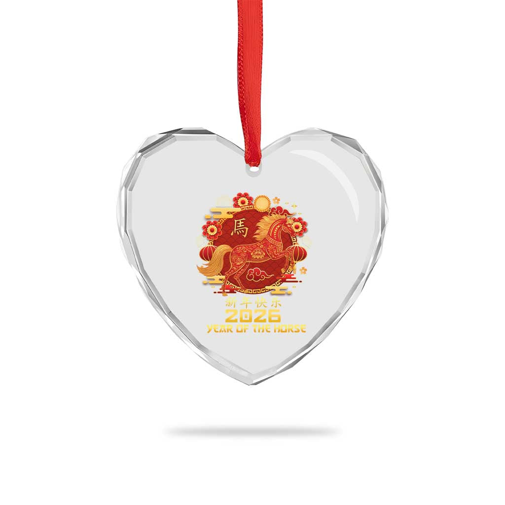 Chinese New Year 2026 Heart Crystal Glass Ornament Year of The Horse - Wonder Print Shop