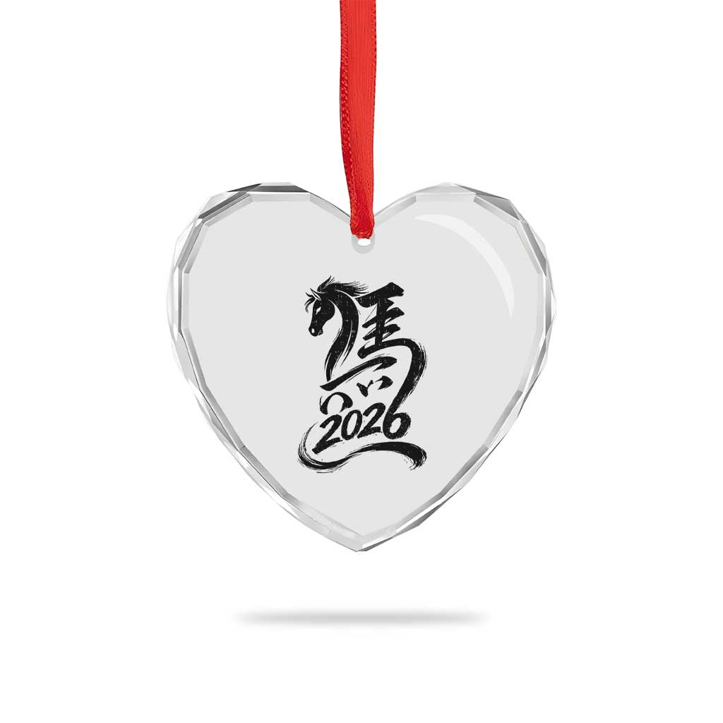 Chinese New Year 2026 Heart Crystal Glass Ornament Year of The Horse Calligraphy Ink Art