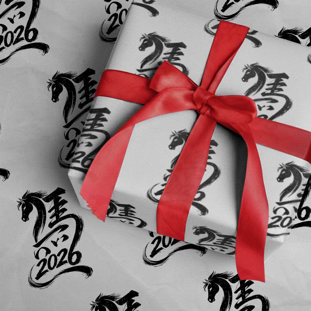 Chinese New Year 2026 Wrapping Paper Roll Year of The Horse Calligraphy Ink Art