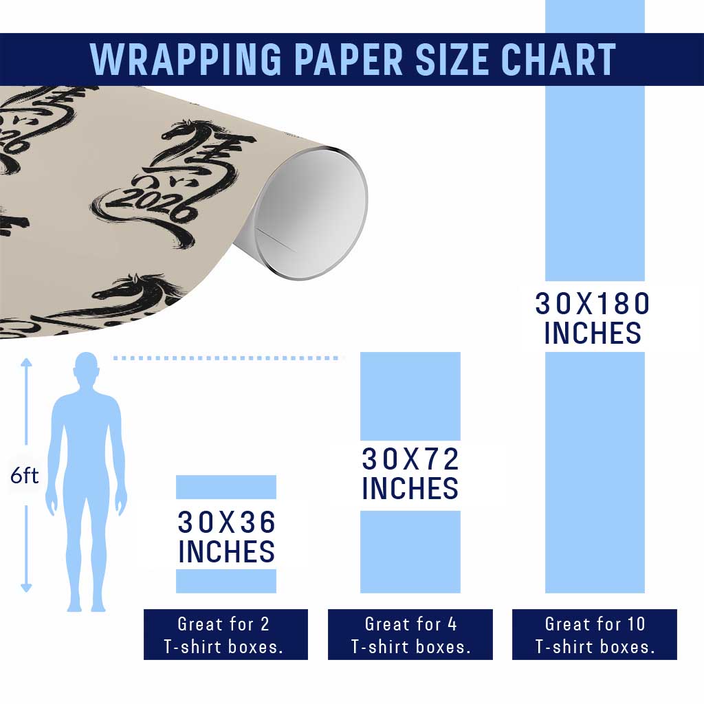 Chinese New Year 2026 Wrapping Paper Roll Year of The Horse Calligraphy Ink Art