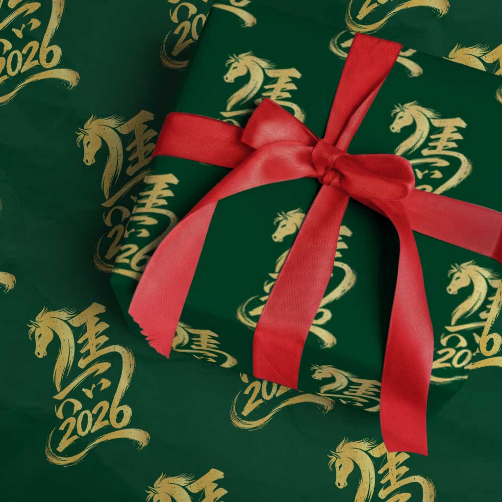 Chinese New Year 2026 Wrapping Paper Roll Year of The Horse Gold Calligraphy Art