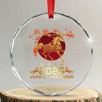 Chinese New Year 2026 Year of The Horse Crystal Glass Ornament Cherry Blossom - Wonder Print Shop