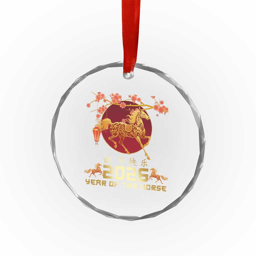 Chinese New Year 2026 Year of The Horse Crystal Glass Ornament Cherry Blossom - Wonder Print Shop