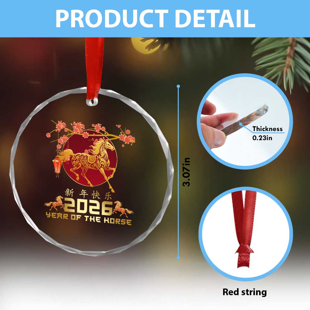 Chinese New Year 2026 Year of The Horse Crystal Glass Ornament Cherry Blossom - Wonder Print Shop