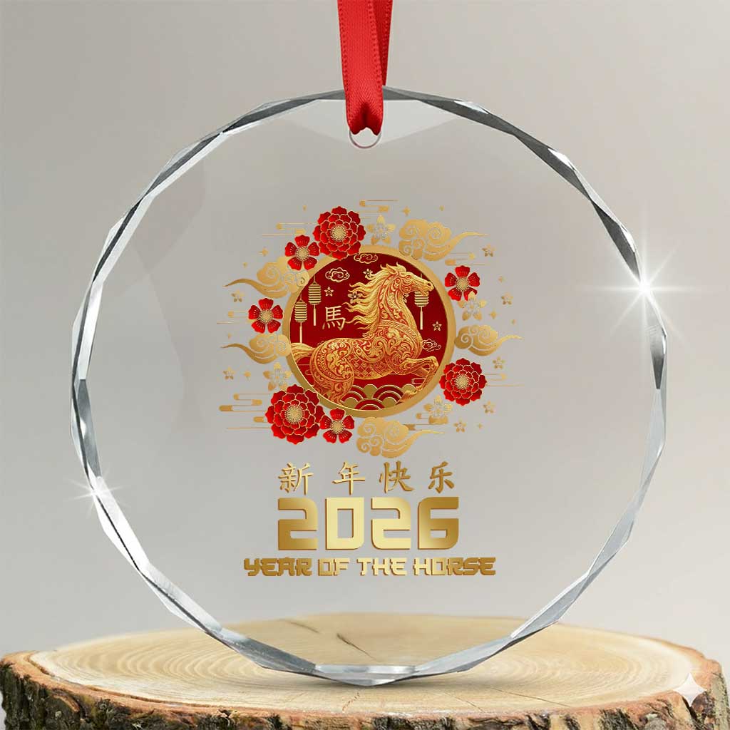 Chinese New Year 2026 Year of The Horse Crystal Glass Ornament Golden Zodiac Horse - Wonder Print Shop
