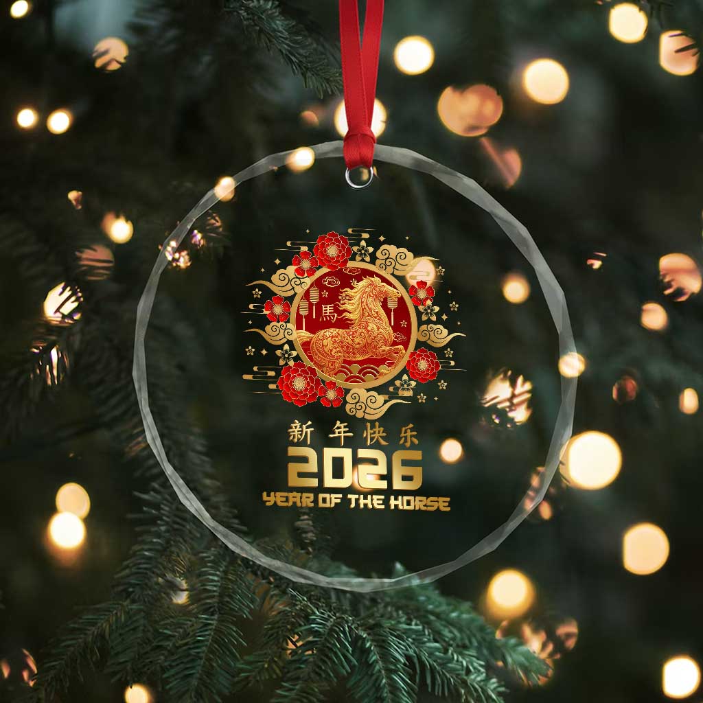 Chinese New Year 2026 Year of The Horse Crystal Glass Ornament Golden Zodiac Horse - Wonder Print Shop