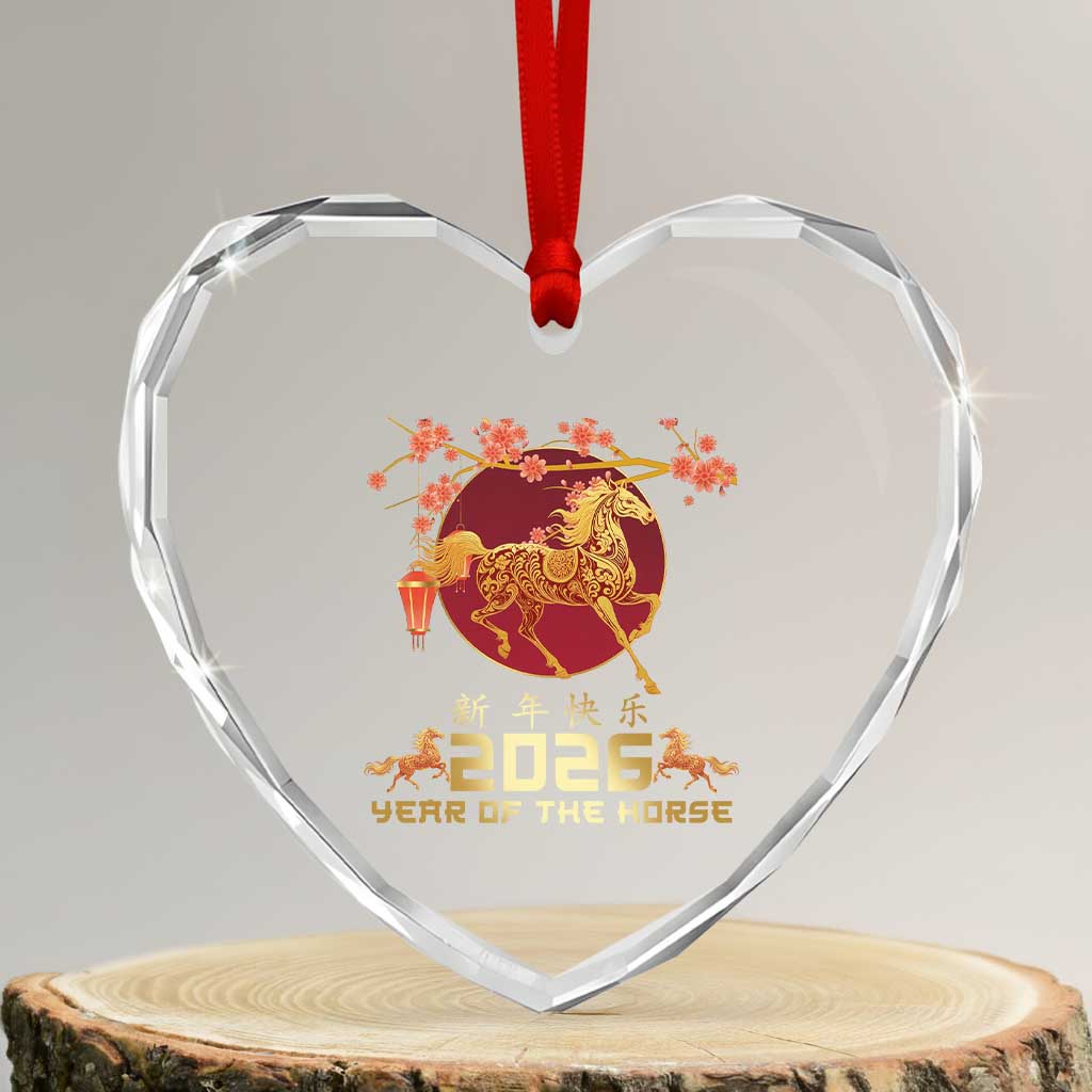 Chinese New Year 2026 Year of The Horse Heart Crystal Glass Ornament Cherry Blossom - Wonder Print Shop
